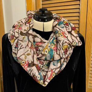 Pink Colorful Owl Infinity Scarf